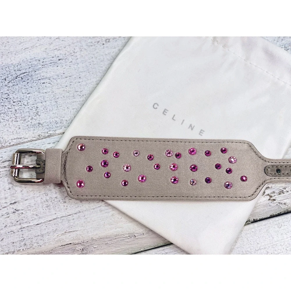 Céline Crystal Encrusted Leather Cuff Bracelet